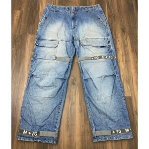 VTG MFG Marithe Francois Girbaud cargo baggy wide leg denim blue jeans 40
